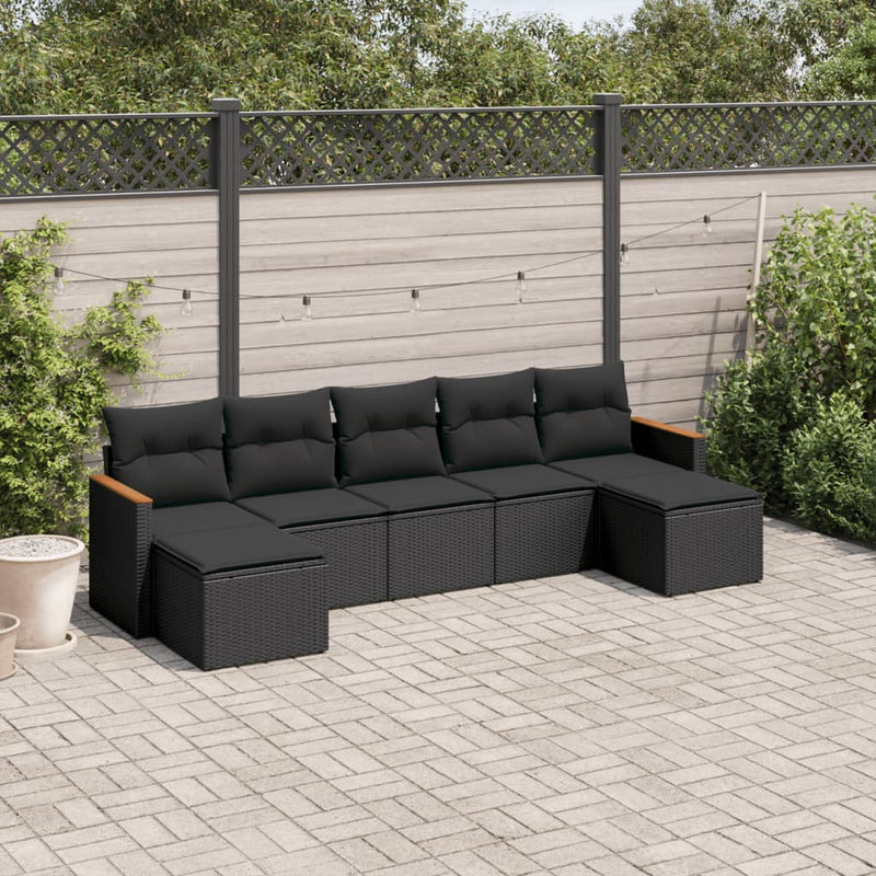 vidaXL 7 Piece Garden Sofa Set with Cushions Black Poly Rattan