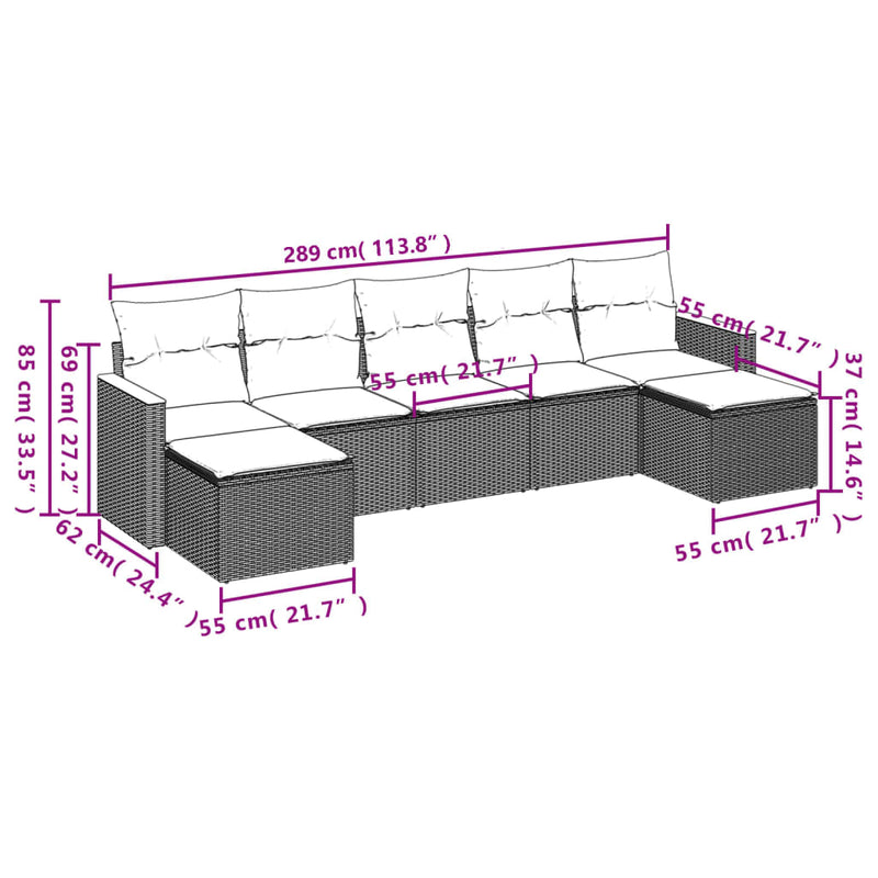 vidaXL 7 Piece Garden Sofa Set with Cushions Black Poly Rattan