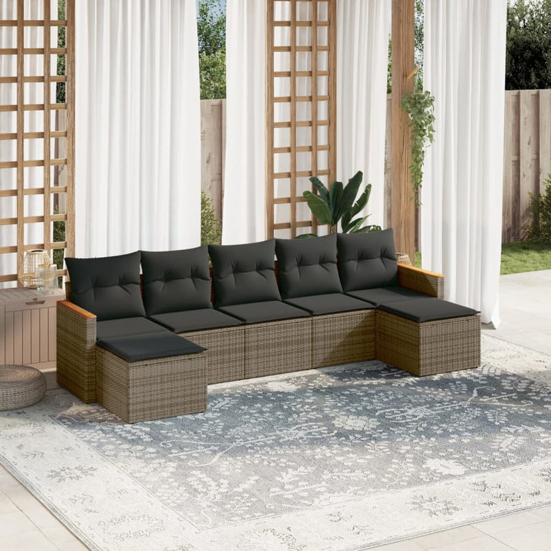 7 Piece Garden Sofa Set with Cushions Grey Poly Rattan