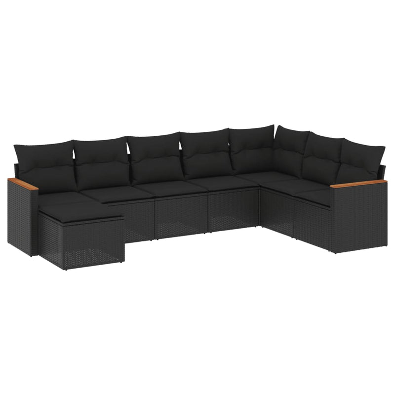 8 Piece Garden Sofa Set with Cushions Black Poly Rattan