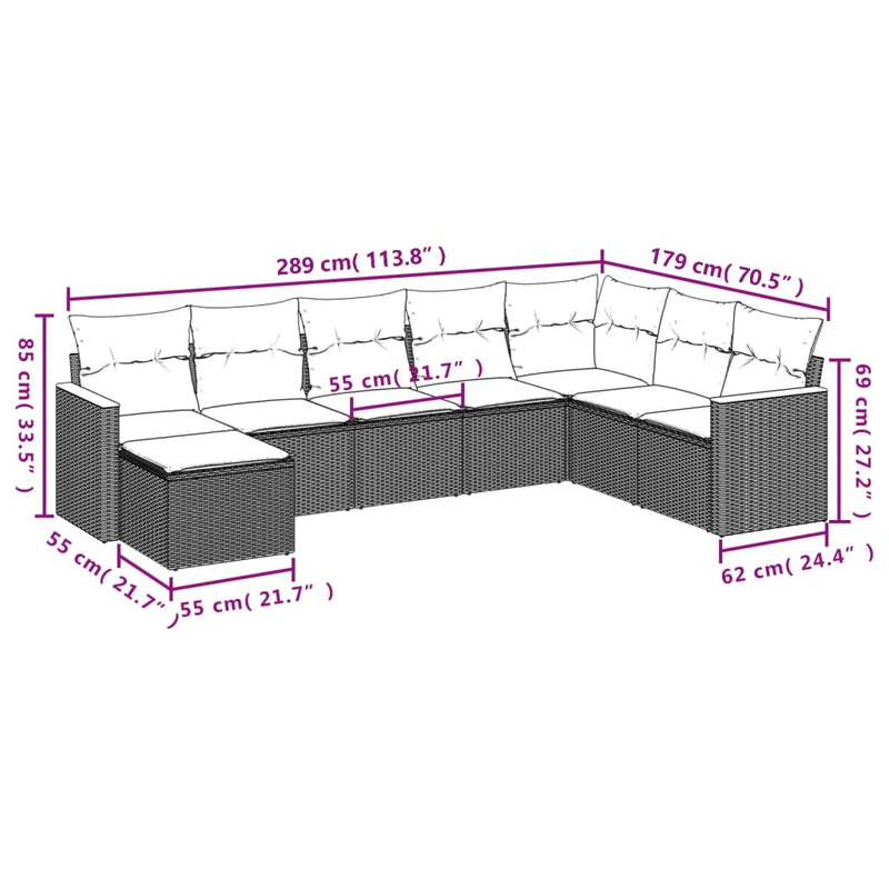 vidaXL 8 Piece Garden Sofa Set with Cushions Grey Poly Rattan