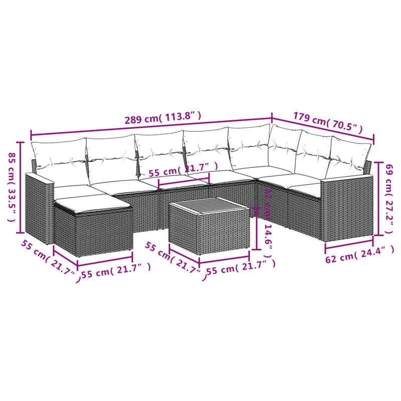 vidaXL 9 Piece Garden Sofa Set with Cushions Black Poly Rattan
