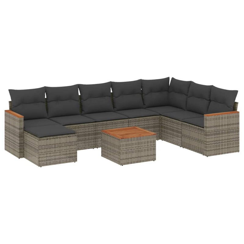 9 Piece Garden Sofa Set with Cushions Grey Poly Rattan