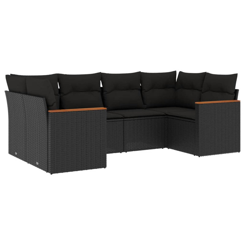 6 Piece Garden Sofa Set with Cushions Black Poly Rattan