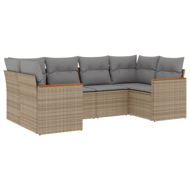 vidaXL 6 Piece Garden Sofa Set with Cushions Beige Poly Rattan