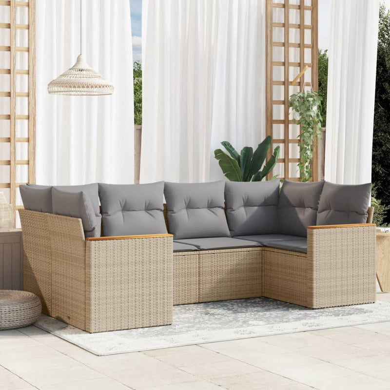 vidaXL 6 Piece Garden Sofa Set with Cushions Beige Poly Rattan