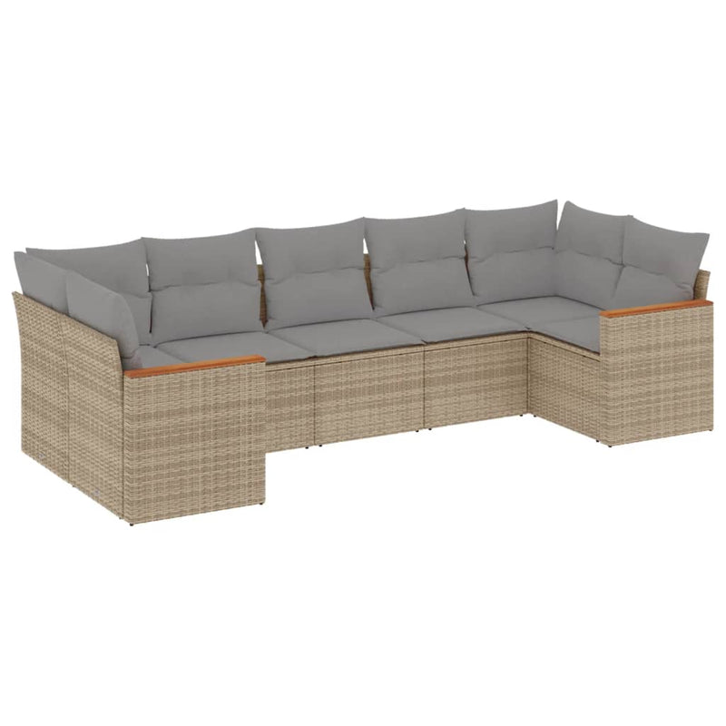 vidaXL 7 Piece Garden Sofa Set with Cushions Beige Poly Rattan