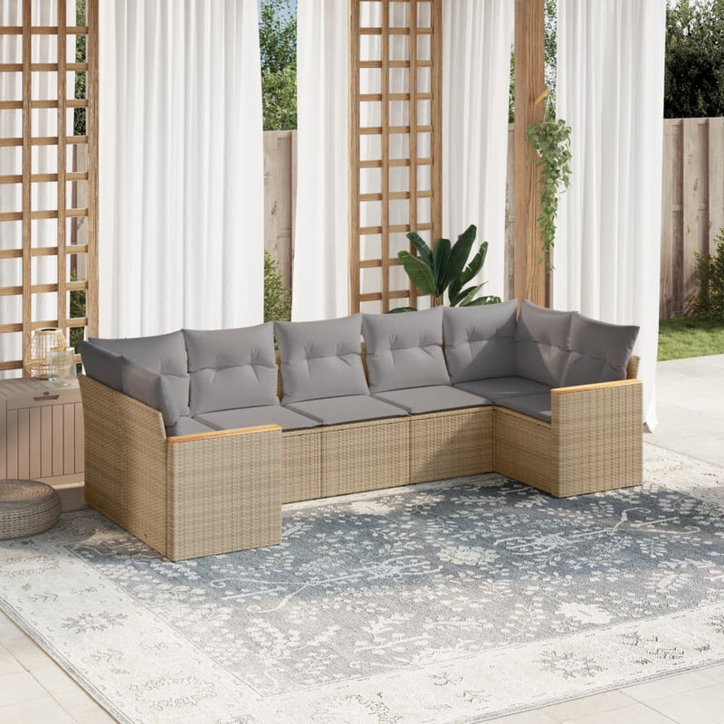 vidaXL 7 Piece Garden Sofa Set with Cushions Beige Poly Rattan