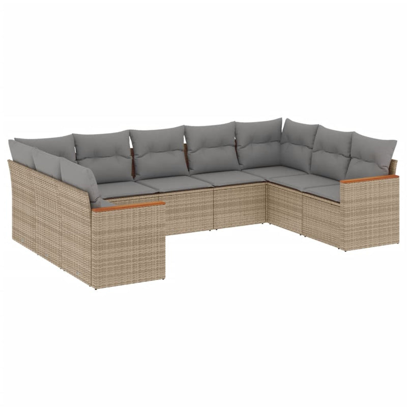 vidaXL 9 Piece Garden Sofa Set with Cushions Beige Poly Rattan