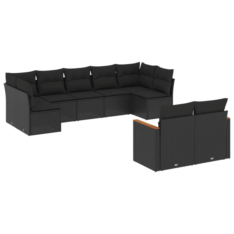 9 Piece Garden Sofa Set with Cushions Black Poly Rattan