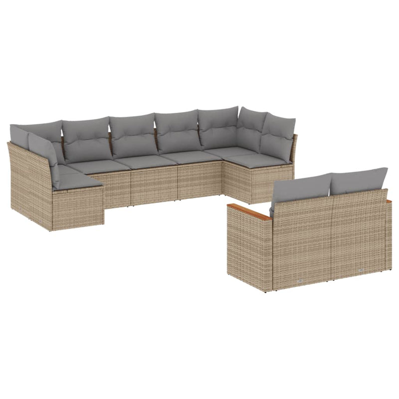 vidaXL 9 Piece Garden Sofa Set with Cushions Beige Poly Rattan