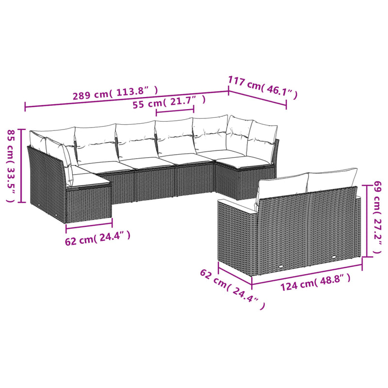 vidaXL 9 Piece Garden Sofa Set with Cushions Beige Poly Rattan
