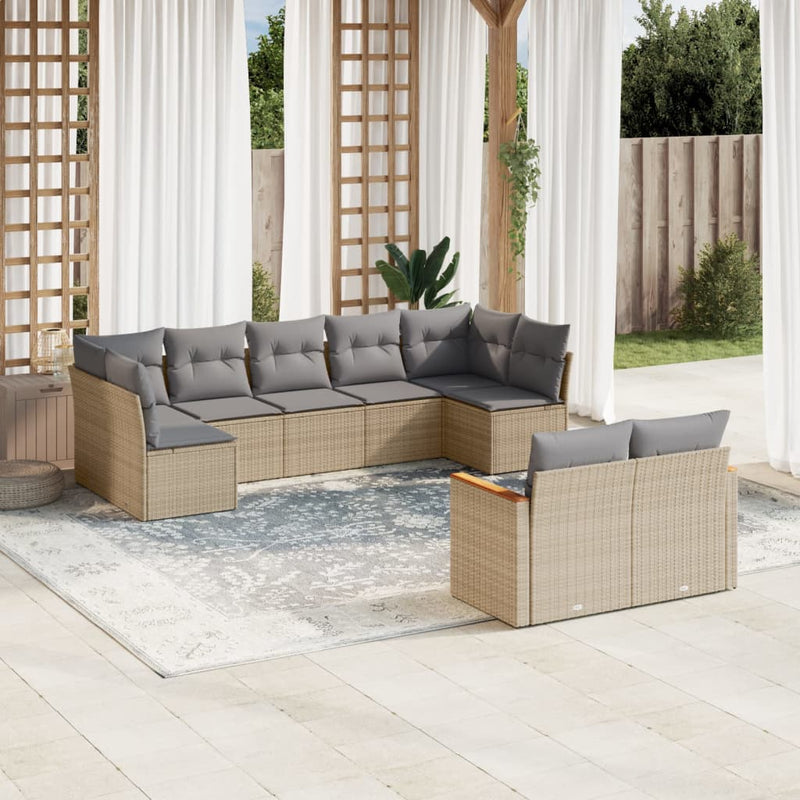 vidaXL 9 Piece Garden Sofa Set with Cushions Beige Poly Rattan
