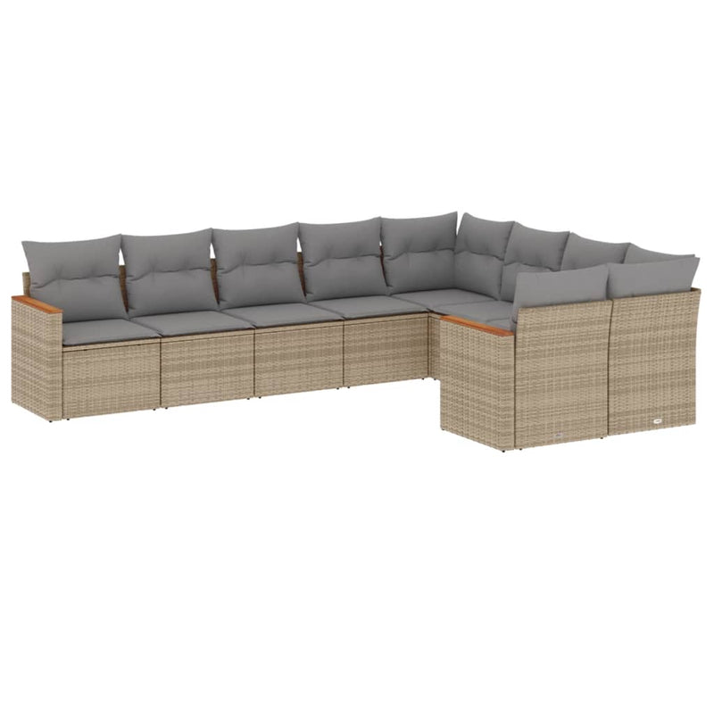 vidaXL 9 Piece Garden Sofa Set with Cushions Beige Poly Rattan