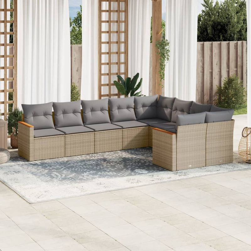 vidaXL 9 Piece Garden Sofa Set with Cushions Beige Poly Rattan