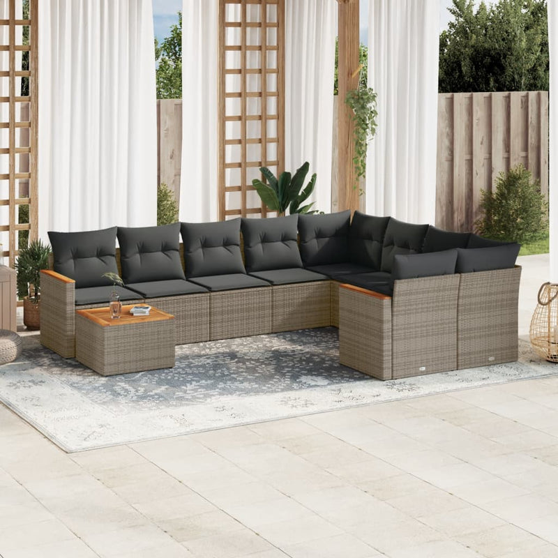 vidaXL 10 Piece Garden Sofa Set with Cushions Grey Poly Rattan