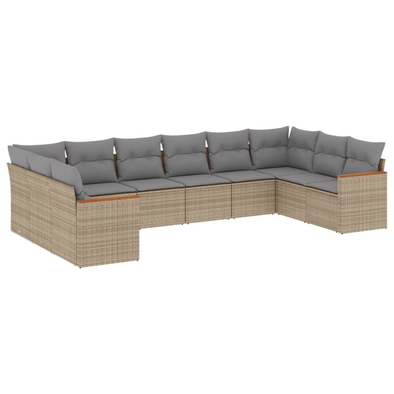 vidaXL 10 Piece Garden Sofa Set with Cushions Beige Poly Rattan