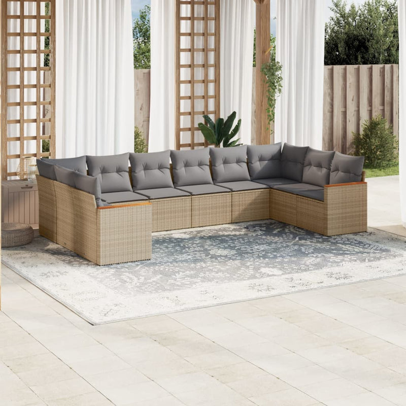 vidaXL 10 Piece Garden Sofa Set with Cushions Beige Poly Rattan