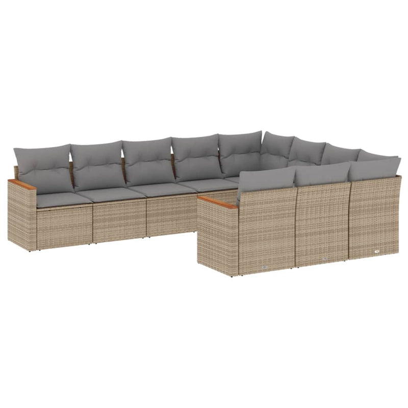 vidaXL 10 Piece Garden Sofa Set with Cushions Beige Poly Rattan