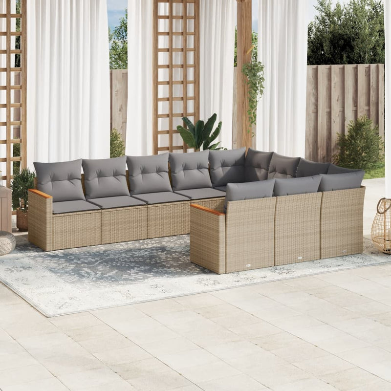 vidaXL 10 Piece Garden Sofa Set with Cushions Beige Poly Rattan