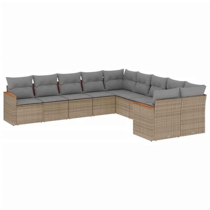 vidaXL 10 Piece Garden Sofa Set with Cushions Beige Poly Rattan