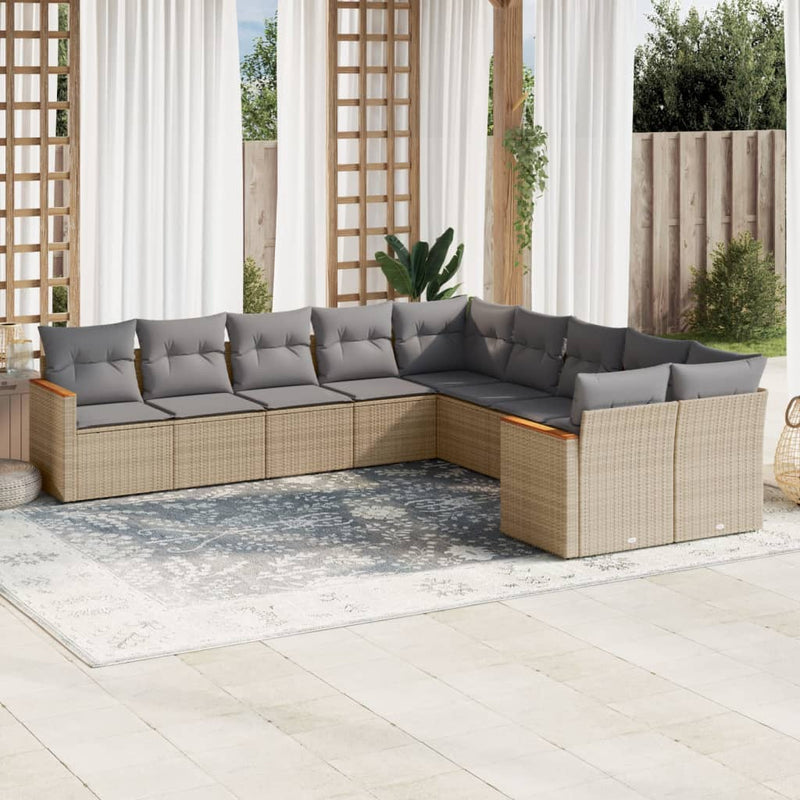 vidaXL 10 Piece Garden Sofa Set with Cushions Beige Poly Rattan
