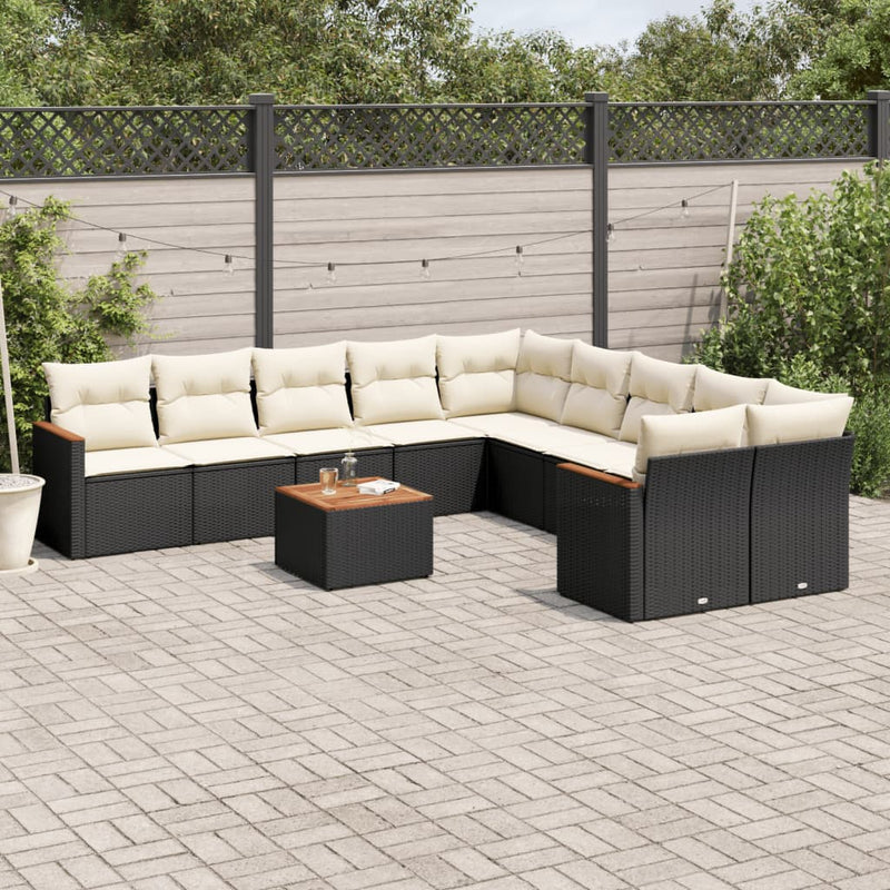 vidaXL 11 Piece Garden Sofa Set with Cushions Black Poly Rattan