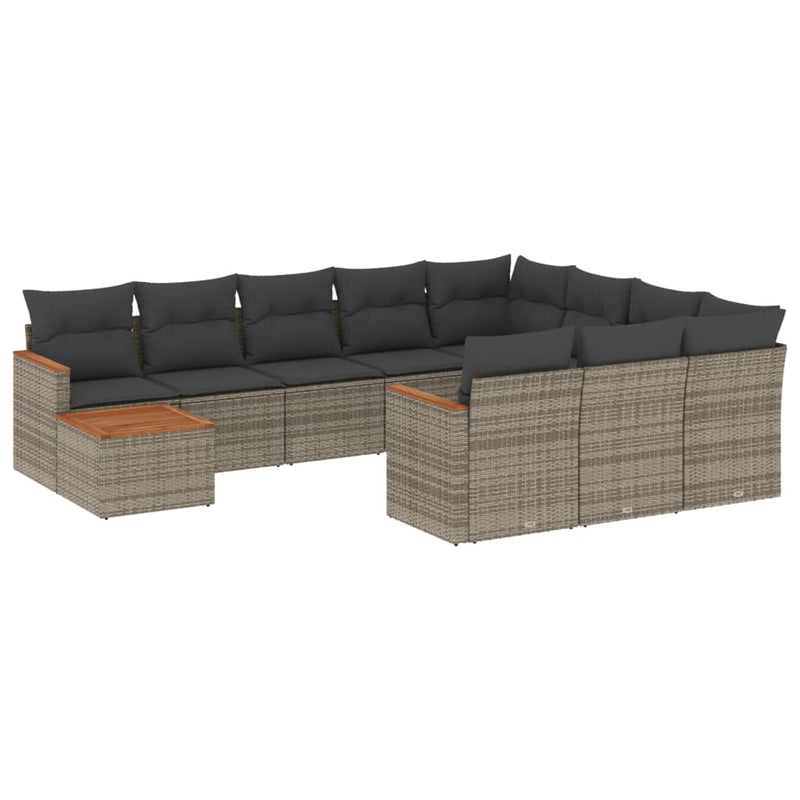 vidaXL 11 Piece Garden Sofa Set with Cushions Grey Poly Rattan