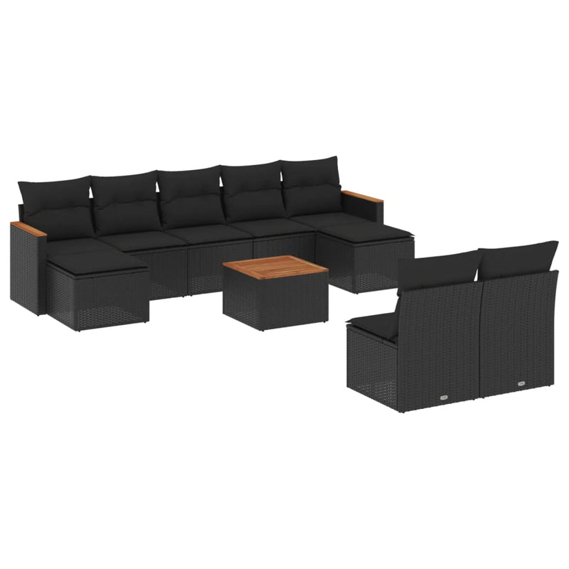 vidaXL 10 Piece Garden Sofa Set with Cushions Black Poly Rattan