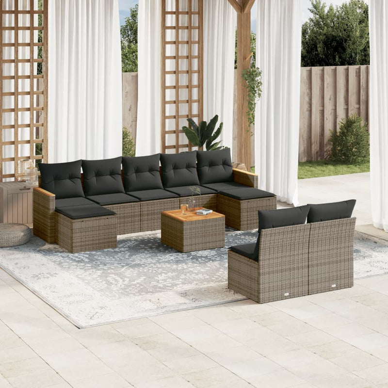 vidaXL 10 Piece Garden Sofa Set with Cushions Grey Poly Rattan