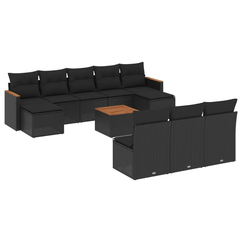 11 Piece Garden Sofa Set with Cushions Black Poly Rattan