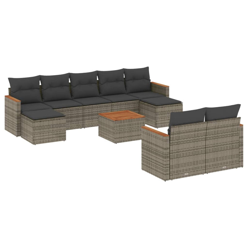 10 Piece Garden Sofa Set with Cushions Grey Poly Rattan