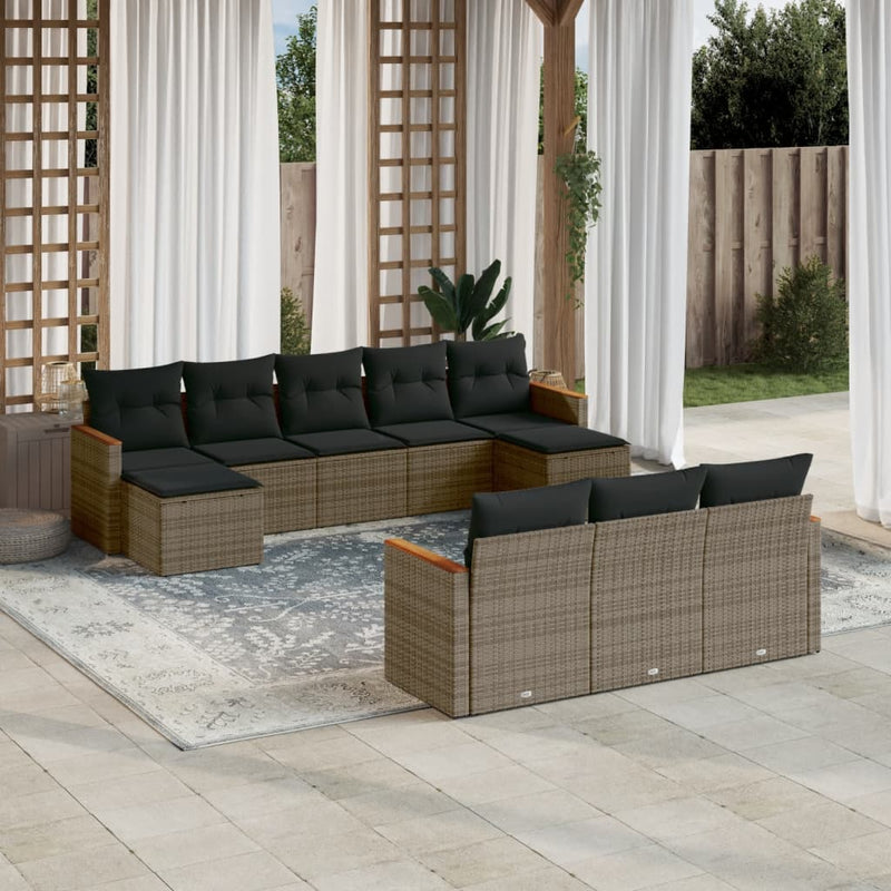 vidaXL 10 Piece Garden Sofa Set with Cushions Grey Poly Rattan