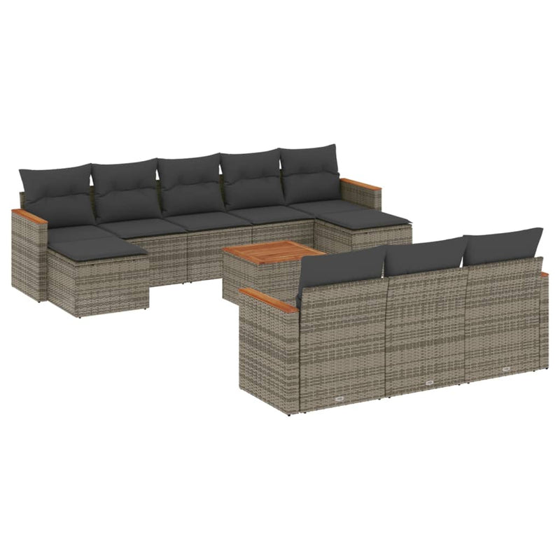 11 Piece Garden Sofa Set with Cushions Grey Poly Rattan