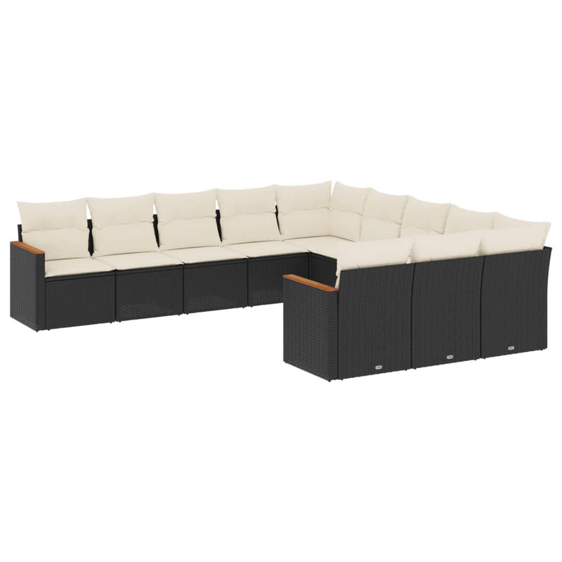 vidaXL 11 Piece Garden Sofa Set with Cushions Black Poly Rattan