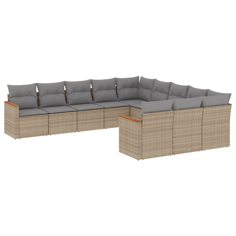 vidaXL 11 Piece Garden Sofa Set with Cushions Beige Poly Rattan