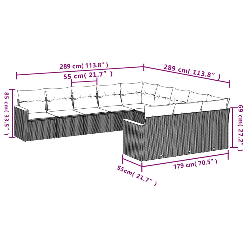 vidaXL 11 Piece Garden Sofa Set with Cushions Beige Poly Rattan
