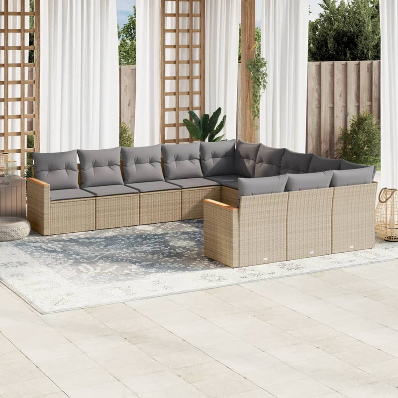 vidaXL 11 Piece Garden Sofa Set with Cushions Beige Poly Rattan
