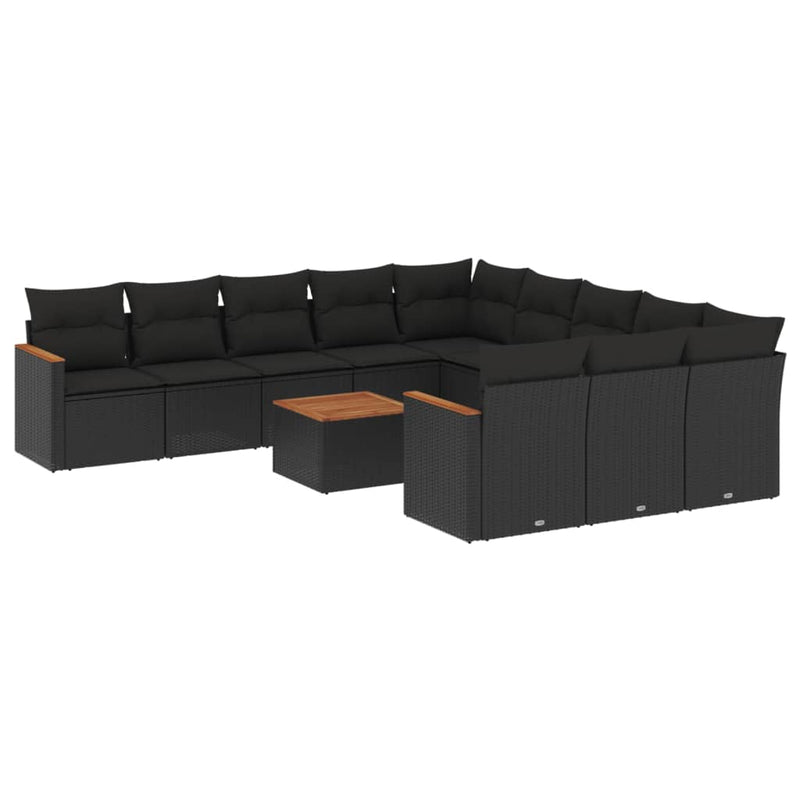 vidaXL 12 Piece Garden Sofa Set with Cushions Black Poly Rattan