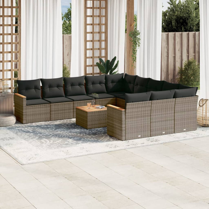 12 Piece Garden Sofa Set with Cushions Grey Poly Rattan