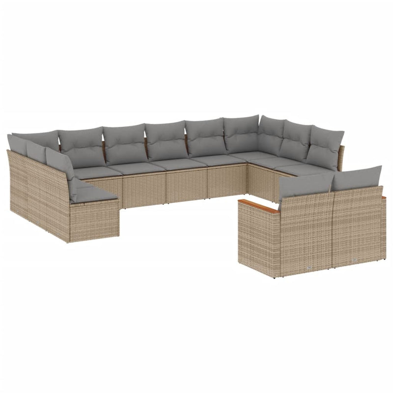 vidaXL 12 Piece Garden Sofa Set with Cushions Beige Poly Rattan