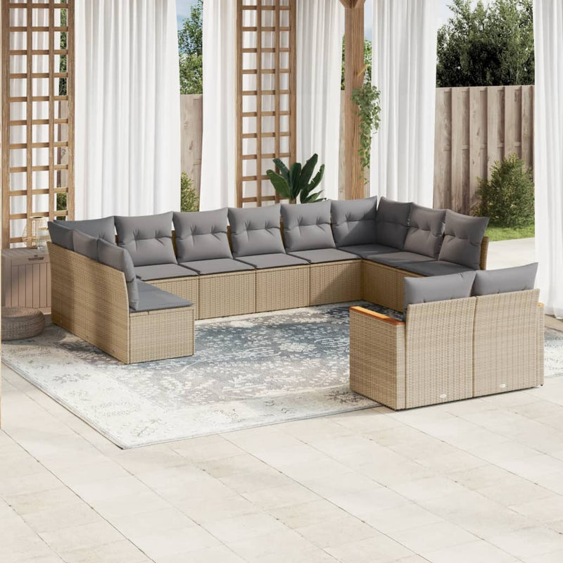 vidaXL 12 Piece Garden Sofa Set with Cushions Beige Poly Rattan