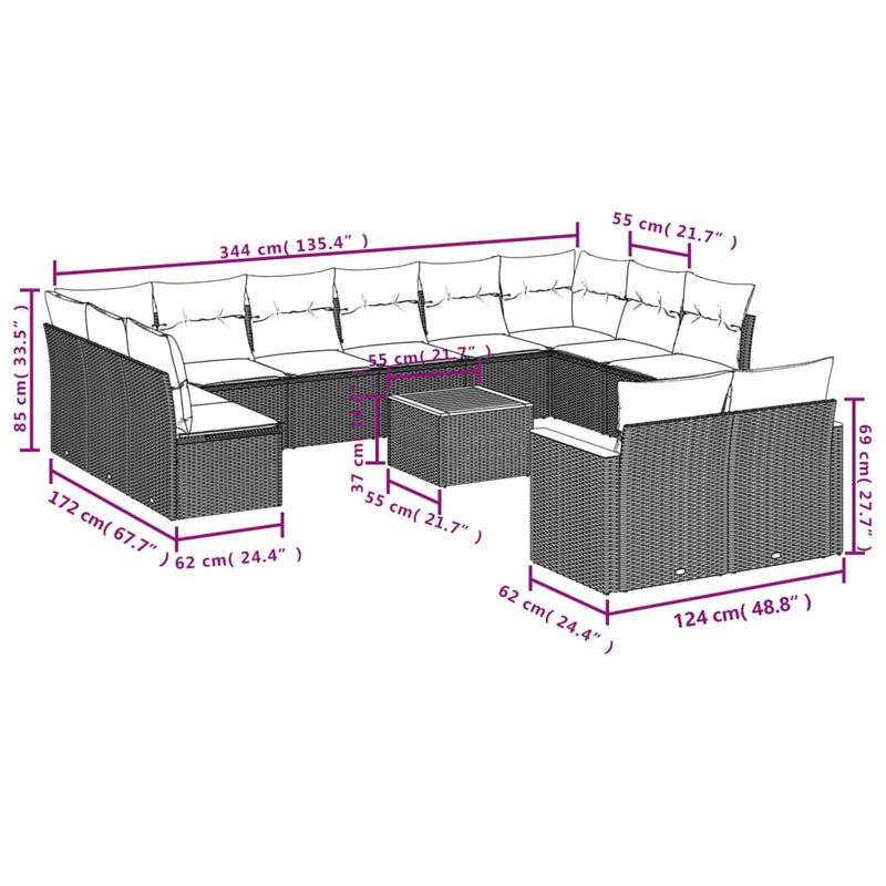 vidaXL 13 Piece Garden Sofa Set with Cushions Grey Poly Rattan