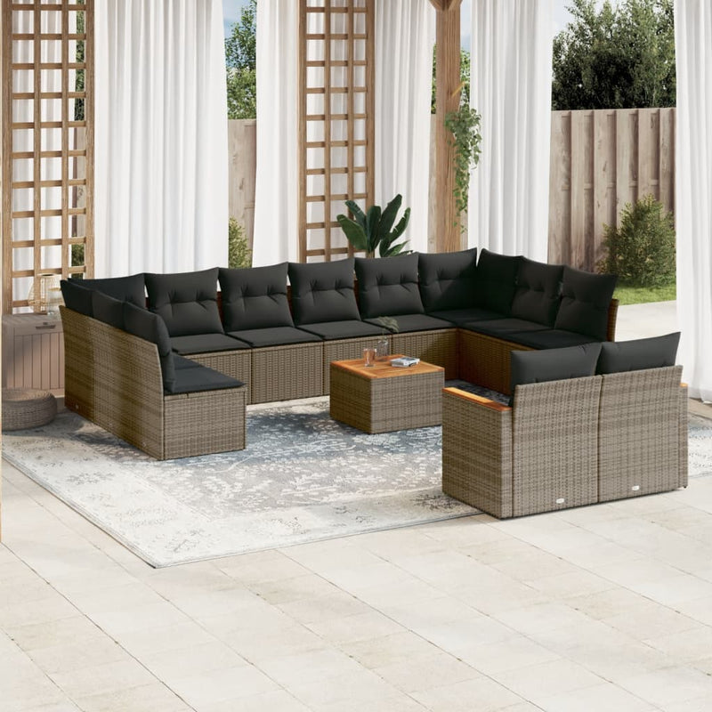 vidaXL 13 Piece Garden Sofa Set with Cushions Grey Poly Rattan
