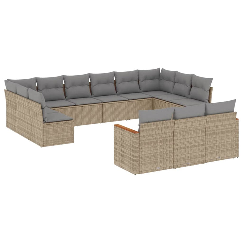 13 Piece Garden Sofa Set with Cushions Beige Poly Rattan