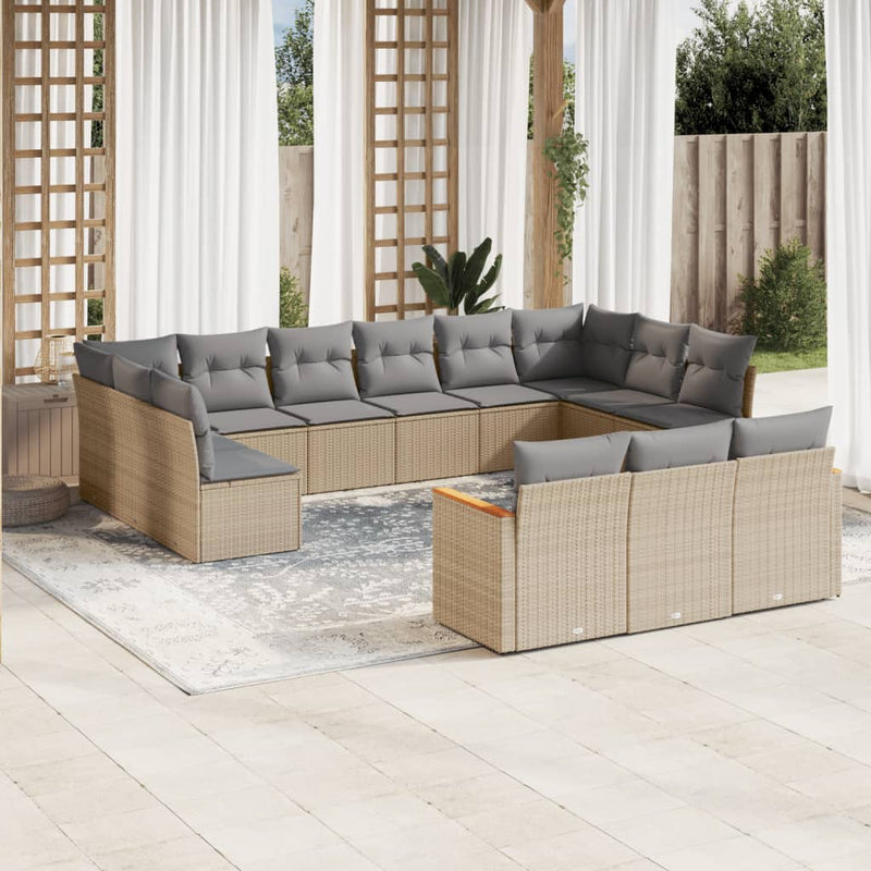 vidaXL 13 Piece Garden Sofa Set with Cushions Beige Poly Rattan