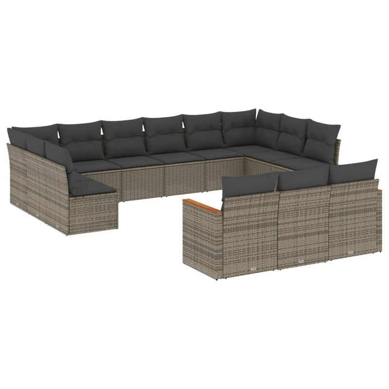 13 Piece Garden Sofa Set with Cushions Grey Poly Rattan