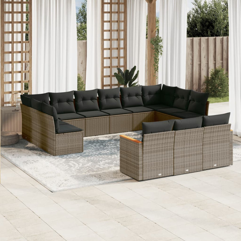 13 Piece Garden Sofa Set with Cushions Grey Poly Rattan