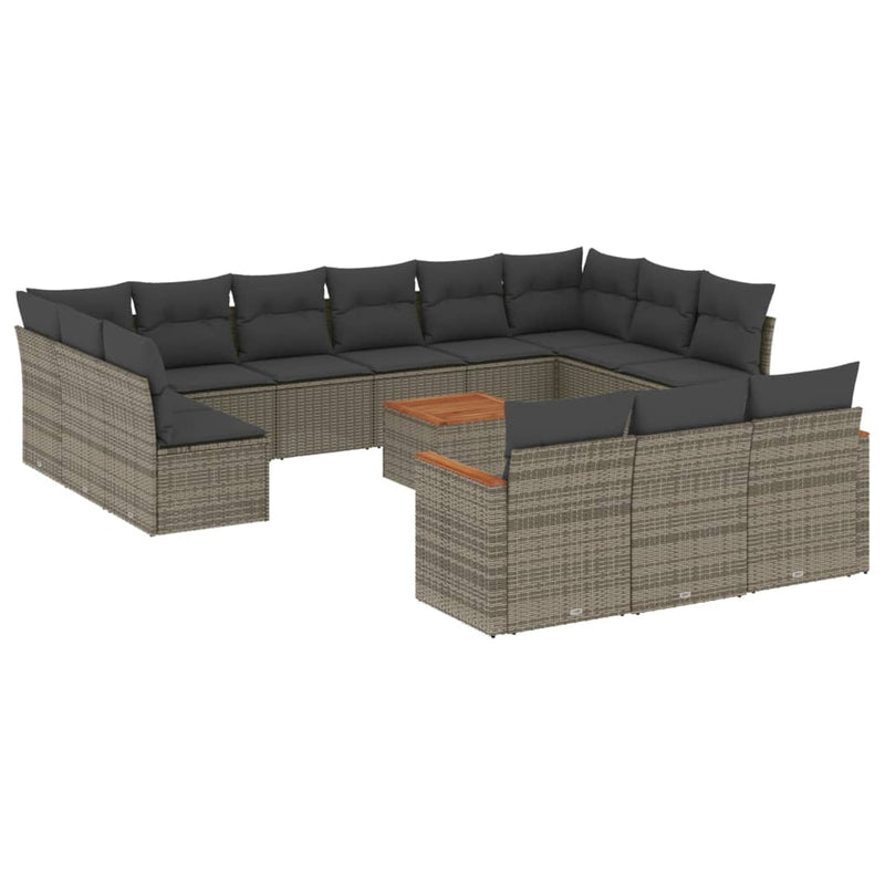 14 Piece Garden Sofa Set with Cushions Grey Poly Rattan