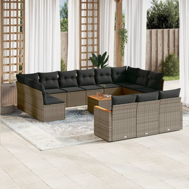 14 Piece Garden Sofa Set with Cushions Grey Poly Rattan